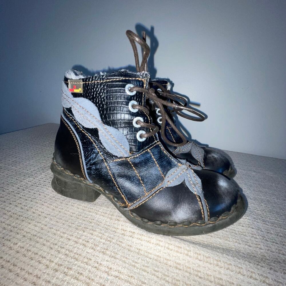 TMA EYES Womens Patchwork Leather Ankle Boots
